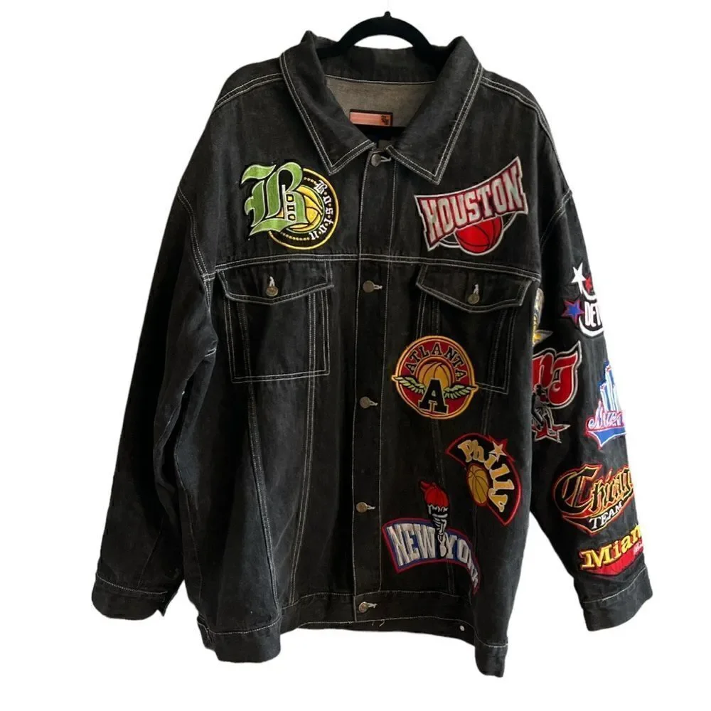 Men’s Regal Wear 2XL Vintage NBA Basketball black denim jean jacket ~ RARE!